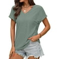 thumbnail image 6 of PNTUTB Women's Lightweight Breathable Solid Color Casual Openwork V Neck Short Sleeve Loose Comfort T Shirts, 6 of 6