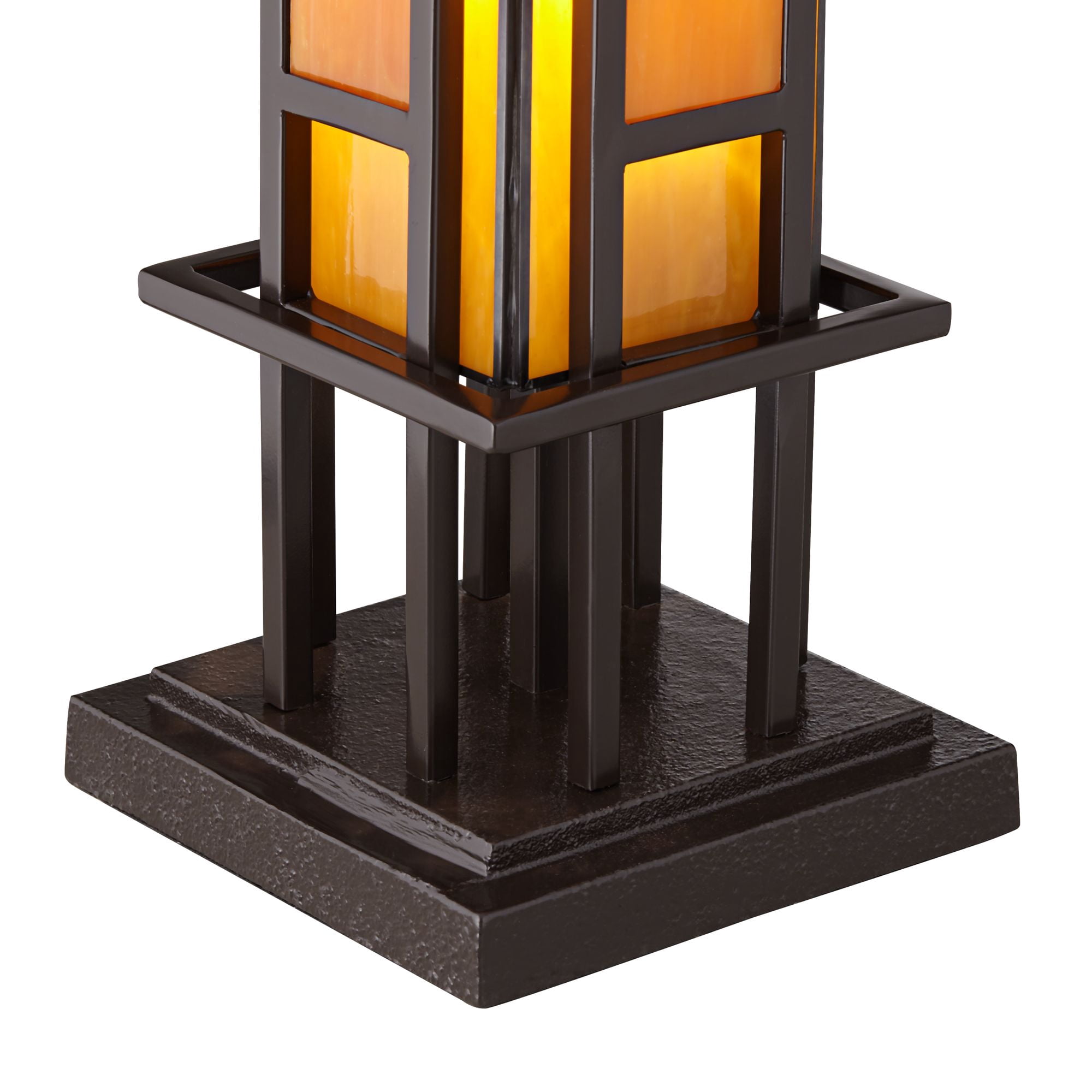 Robert Louis Tiffany Prairie Mission Accent Table Lamp 20" High Bronze Geometric Metal Amber Stained Glass for Bedroom Living Room Bedside Nightstand
