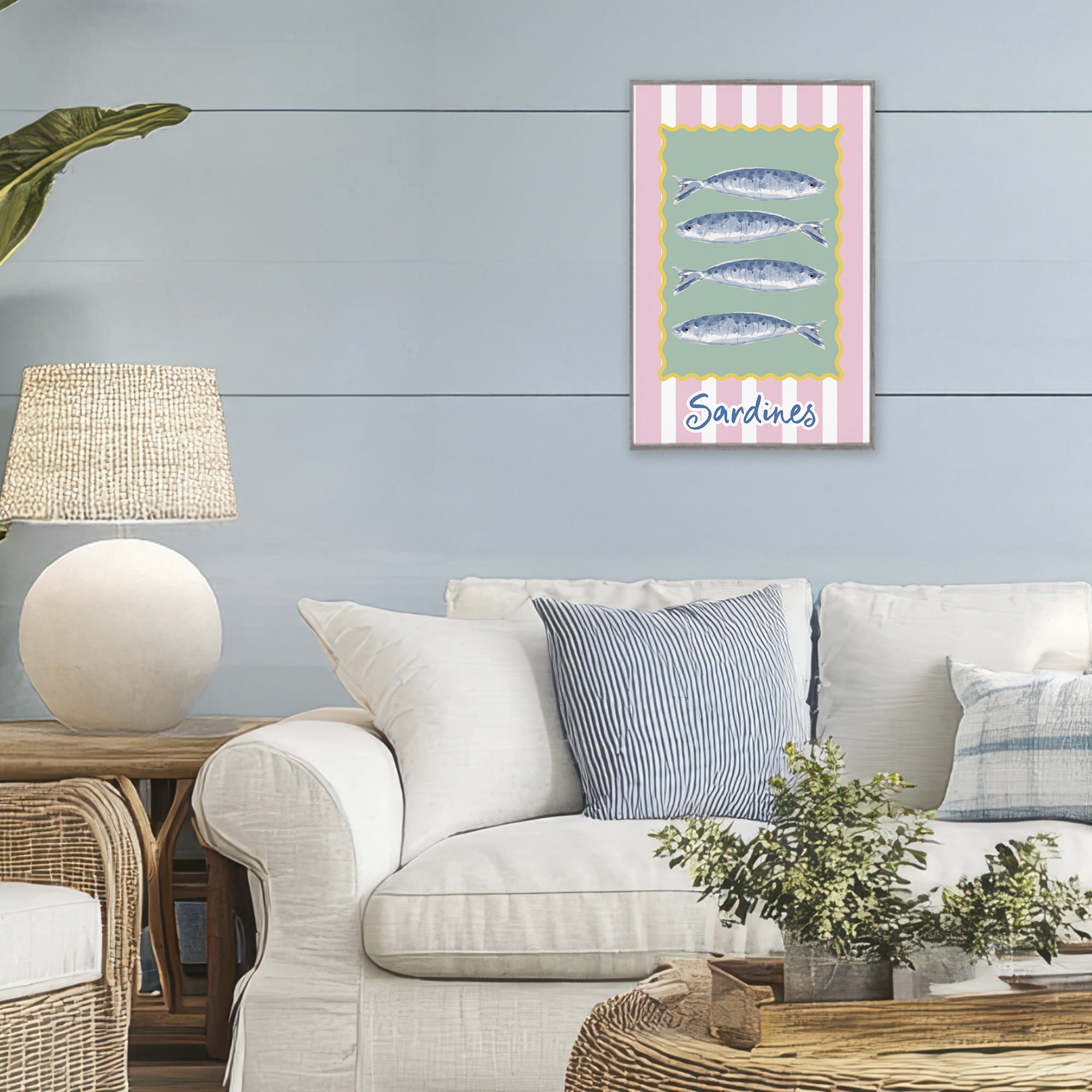 Stupell Industries Pastel Striped Sardines Gray Framed Giclee Art, design by Patricia Pinto