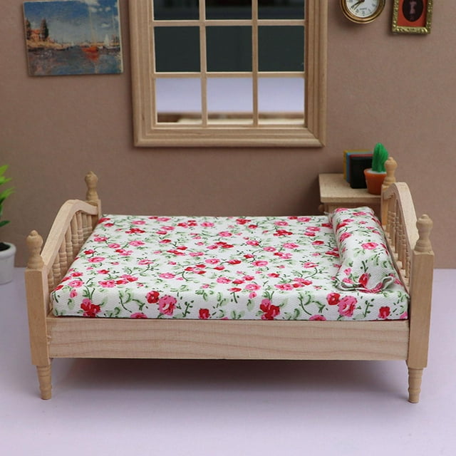 doble para casa de , modelo DIY, juguete para de imitación, accesorios de fotografía para , 1/12 Hugo Mini cama doble