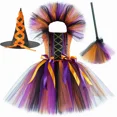 thumbnail image 3 of Disfraz de bruja de Halloween para niñas, vestido elegante con tutú, disfraz de bruja malvada, atuendo para niños pequeños, vestido de fiesta de carnaval de Purim, 3 of 5
