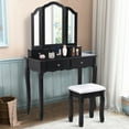 thumbnail image 1 of Costway Coiffeuse Table de Maquillage avec Miroir Tri-Pli avec Tabouret Noir, 1 of 7