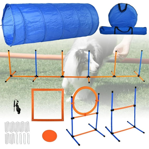 Agility Training Equipment for Dogs, Dog Agility Course Backyard Set Include Tunnel, Jumping Ring, Pause Box, 6 Weave Poles with Carry Bags