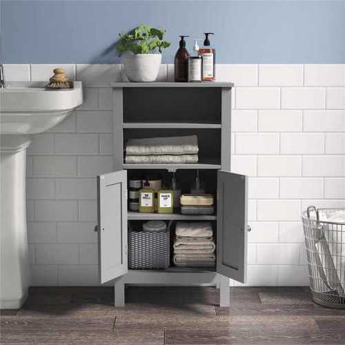 Bathroom Floor Free Standing with Double Door and Adjustable Shelves, Side Tall