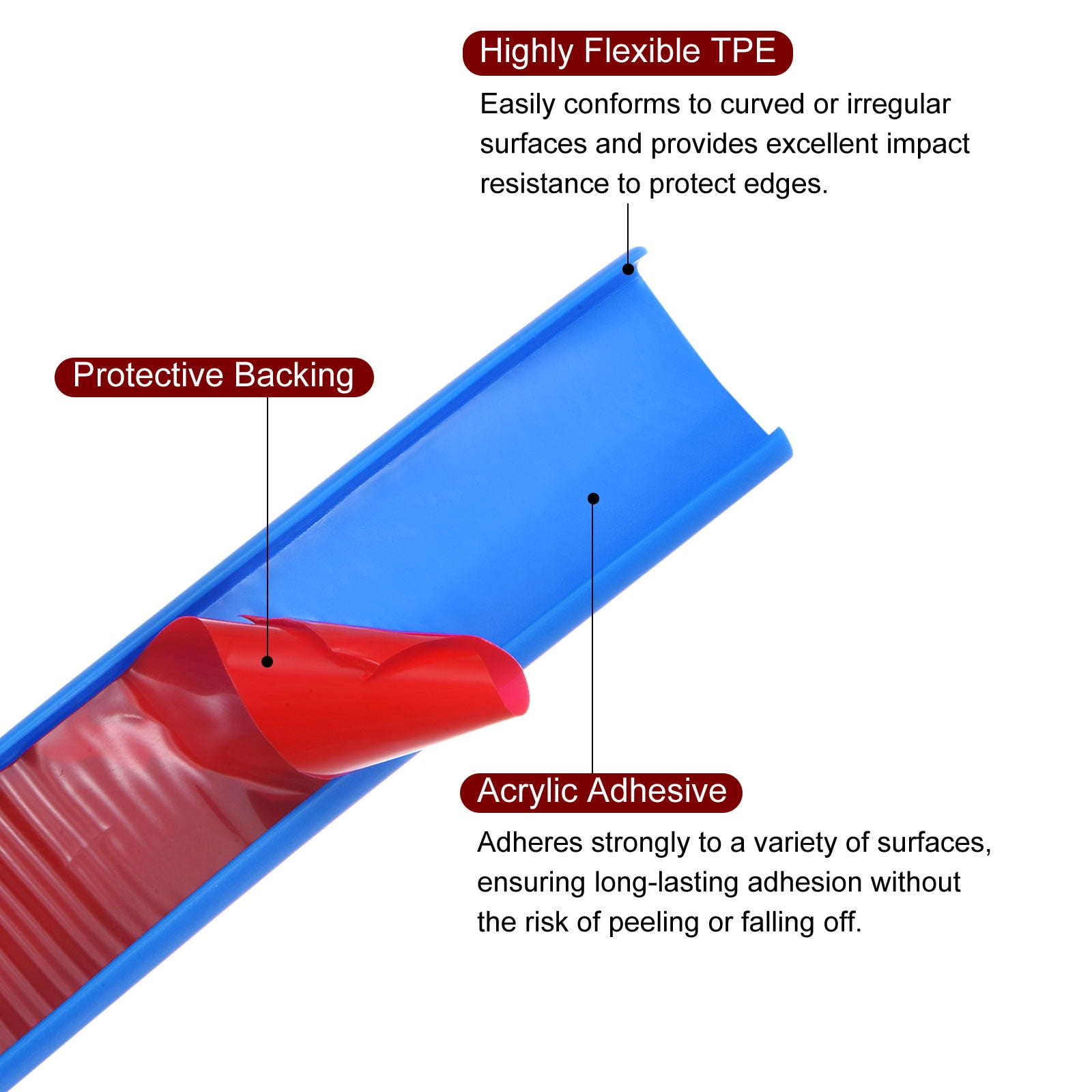 Uxcell 18mm x 5000mm Flexible TPE Self Adhesive U-Shape Veneer Edging Edge Banding Blue