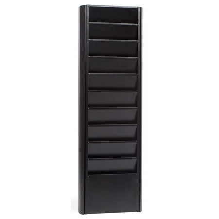 Overlapping Magazine Display - Literature Rack w/ Black Textured Finished Metal Magazine Holder – Catalog Display Features 10 Tiered Pockets (JMWM10BLK)