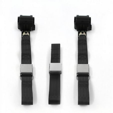 Airplane 2 Point Black Retractable Bench Seat Belt Kit with 3 Belts for 1955-1959 Chevy Truck
