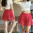 thumbnail image 4 of Women's Lace Trim Mini Skirt Low Rise Pleated Half Slip Skirt Layered Flowy Skirts Underskirt, 4 of 6