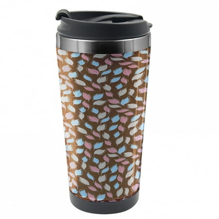 

Leaves Travel Mug Doodle Style Composition Steel Thermal Cup 16 oz by Ambesonne