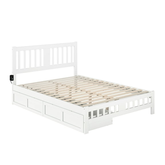 AFI Tahoe Wood Queen Platform Bed with Footboard and 2 Drawers in White
