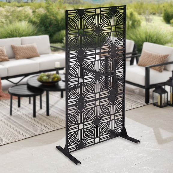 Outdoor Decorative Panels, Black Outdoor Privacy Fence Screen, Privacy Screen Fence Panels H-shaped Base 36.25*15.75*71.5 in