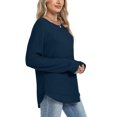 thumbnail image 7 of Waffle Knit Tunic Tops For Women Fall Long Sleeve Shirts Curved Hem Crew Neck Loose Fit Fashion Clothing Outfits Plus Size Casual Comfy Navy L, 7 of 7