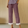 thumbnail image 5 of Fashion Plus Size Casual Pants for Womens Summer Cotton and Linen Solid Color Ruffle Elastic Waist High Waist Long Pants, 5 of 6