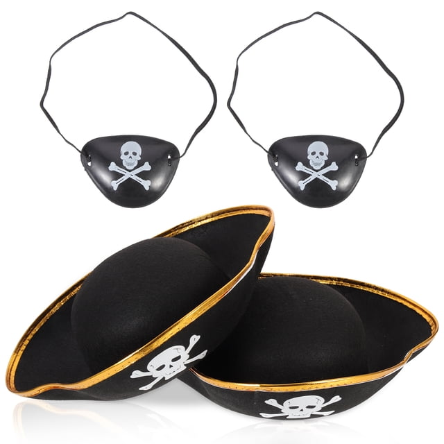 EeaseMX 4 piezas Prime sombreros piratas y máscaras de ojos Capitán Capitres Accesorios piratas para adultos Niños