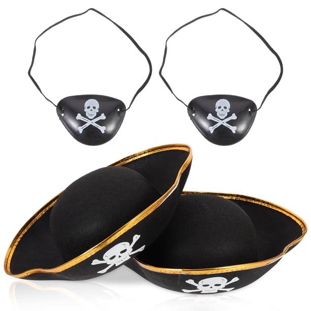 4 piezas Capitán Pirate Sombreros y parches de ojos Impresión de calavera Pirate Capitán Capas de vestuario