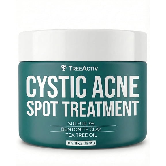 TreeActiv Cystic Acne Spot Cream with Sulfur & Tea Tree Oil, Helps Reduce Pimples & Blemishes