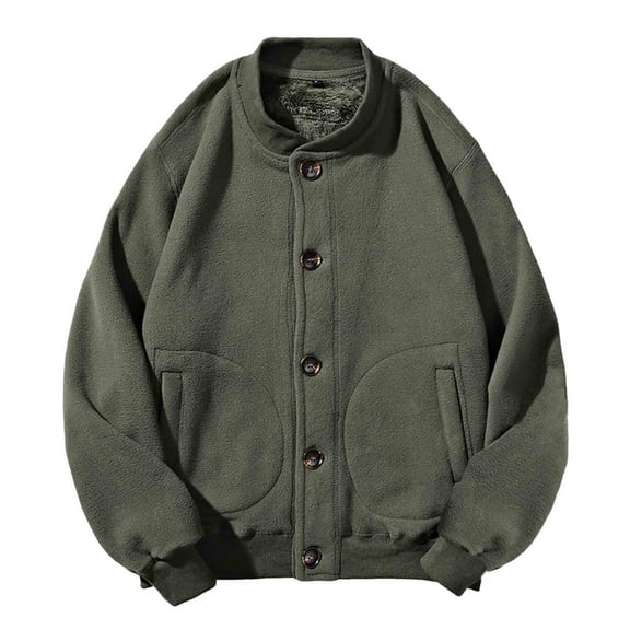 safuny Mens Peacoats Coats Long Sleeve Crewneck Button up Casual Fall Winter Jackets with Pockets Army Green L