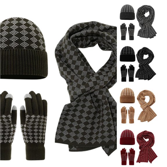 HNMKIU Winter Warm Lined Knitted Scarf Hat Set For Adults Cold Weather Outdoor Activities Green - One Size