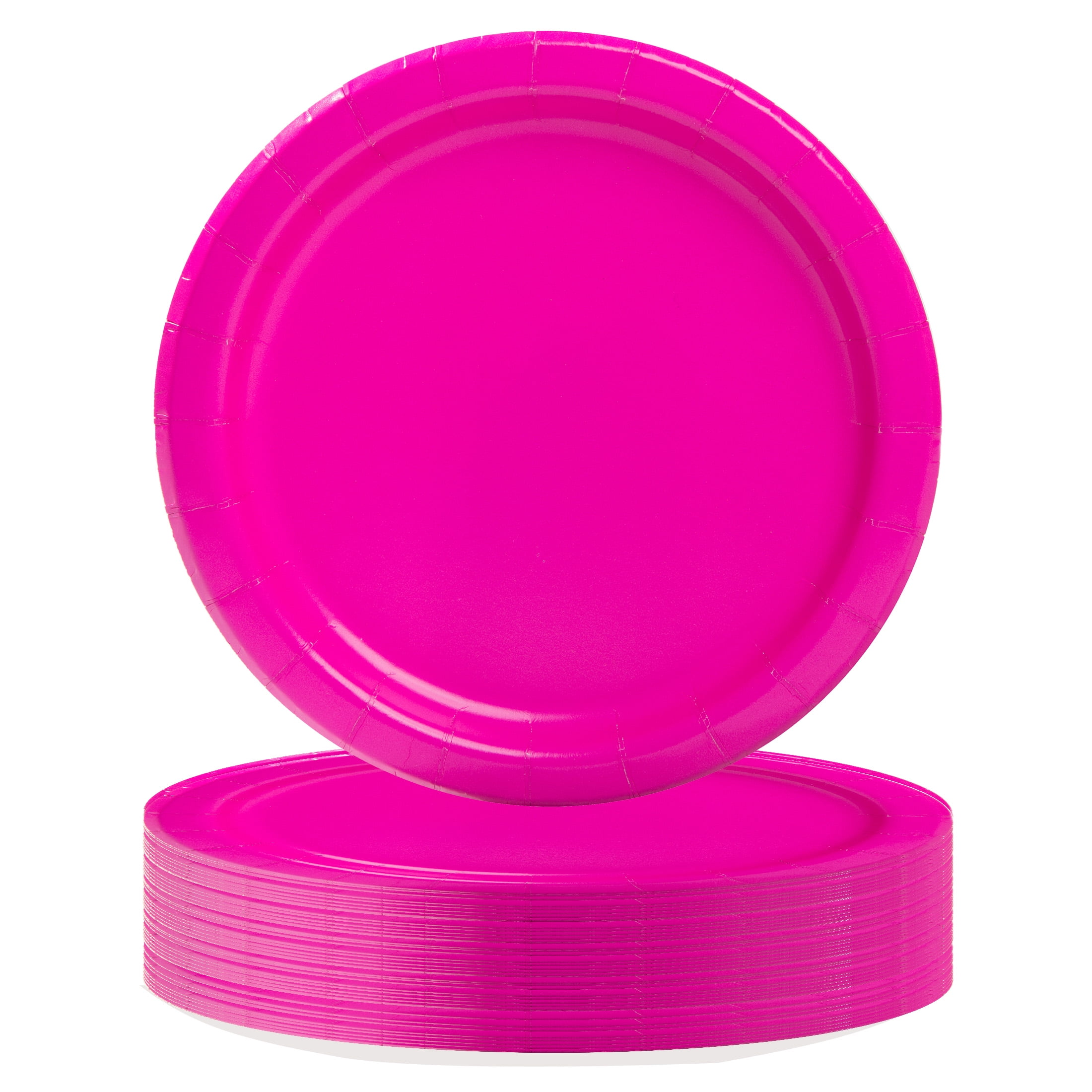 Disposable Paper Plates, 9", Neon Pink, 55 Count, by Way To Celebrate