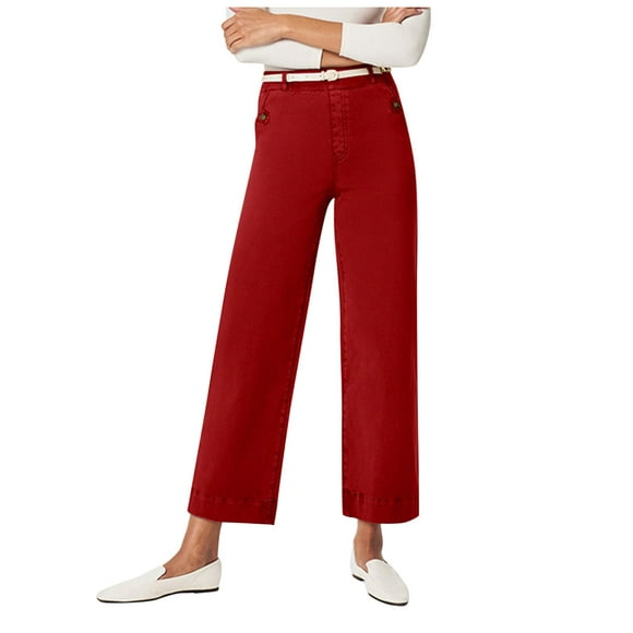 MIASHUI Women Loose Straight Leg Wide Leg Ankle Pants Jeans For Comfy And Casual Wear Red,S