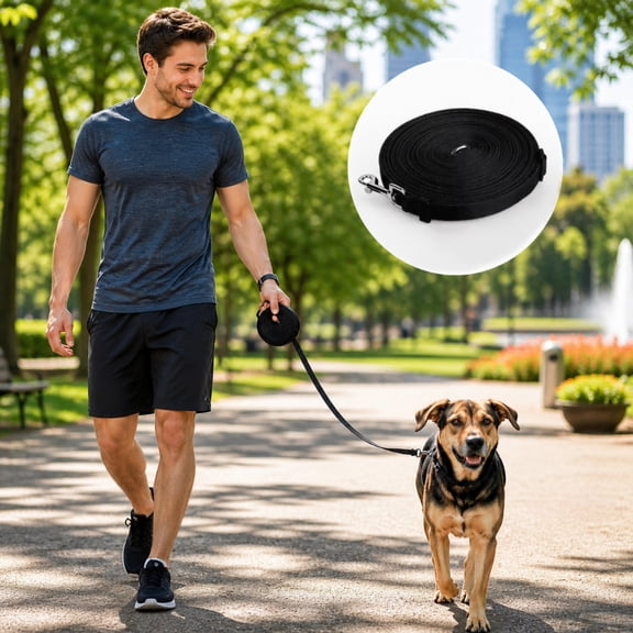 6M Long Dog Leash for Recall & Agility Training, Heavy Duty Retractable Lead, Durable Material for Medium to Large Dogs black