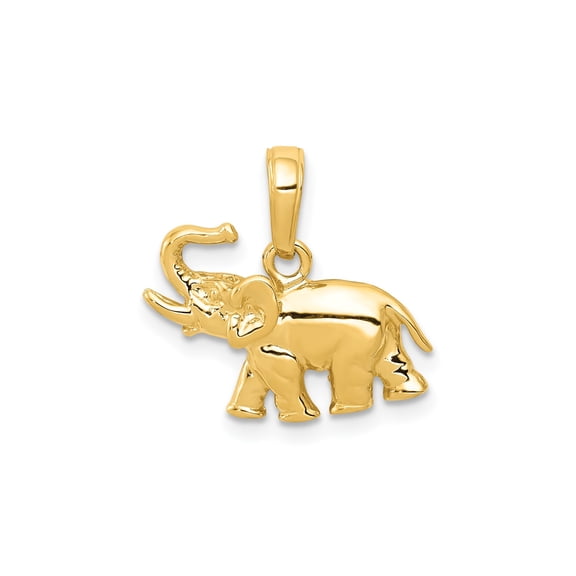 14k Yellow Gold Elephant Pendant Charm, Raised Trunk Polished Good Luck Animal Jewelry