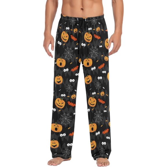 Pumpkin Halloween Men's Pajama Pants, Soft and Comfortable Lounge Sleep Bottoms with Pockets, Men's Sleepwear with Custom Print, XX-Large