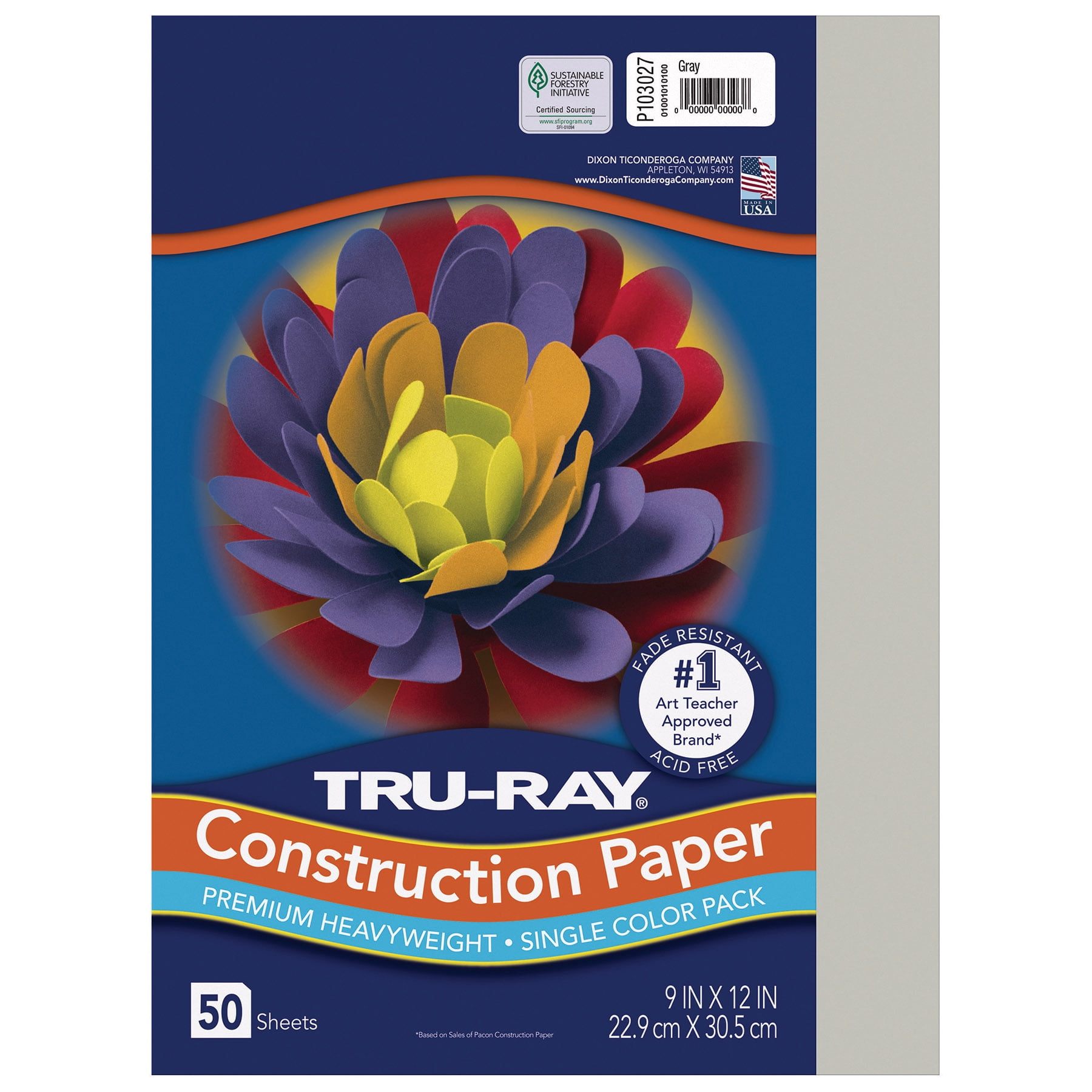 Tru-Ray Construction Paper, Heavyweight, Gray, 9" x 12", 50 Sheets Per Pack, 10 Packs