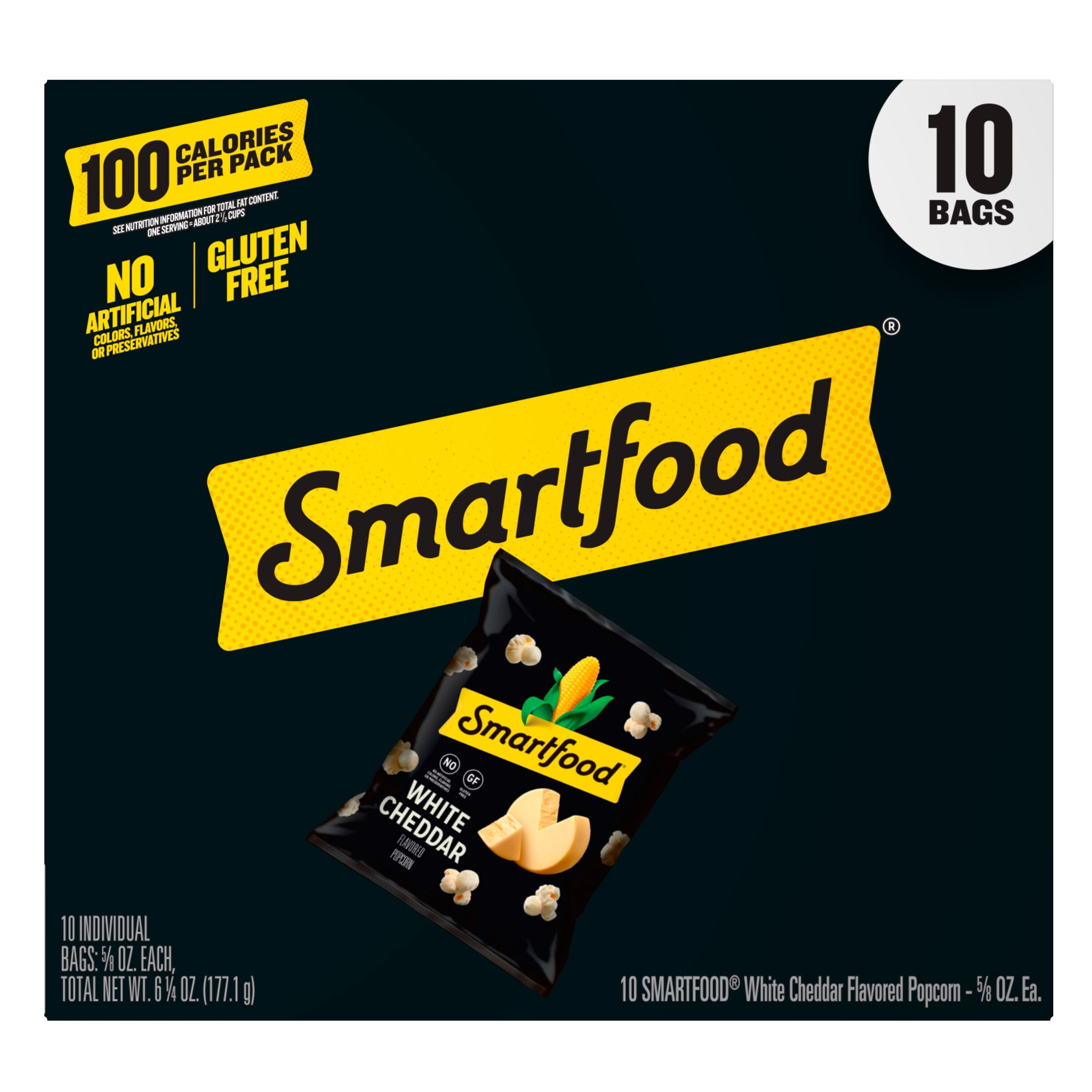 (6 pack) Smartfood Popcorn White Cheddar Flavored Popcorn Snacks, 0.625 oz Bags, 10 Count Multipack
