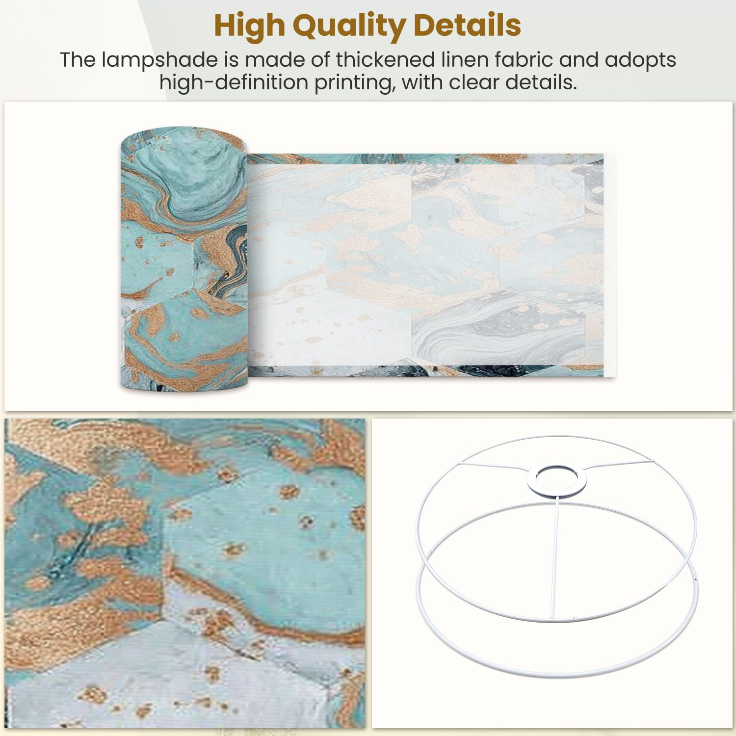 Lampshades 2 Pack Marble Gold Turquoise Blue Teal Marbling 13"x13"x10" Light Shade for Table Lamps Floor Lamps Drum Lamp Shades Lampshade Replacement Easy Assembly