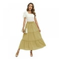 thumbnail image 2 of Women's Tiered Maxi Skirt Elastic High Waist Boho Skirts with Drawstring Solid Color Ruffle Swing Long Skirt, Yellow S-2XL, 2 of 9