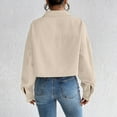 thumbnail image 5 of Breezora Women's Corduroy Cropped Shacket Button Down Plaid Long Sleeve Casual Style Modern Tops L Size Beige, 5 of 7