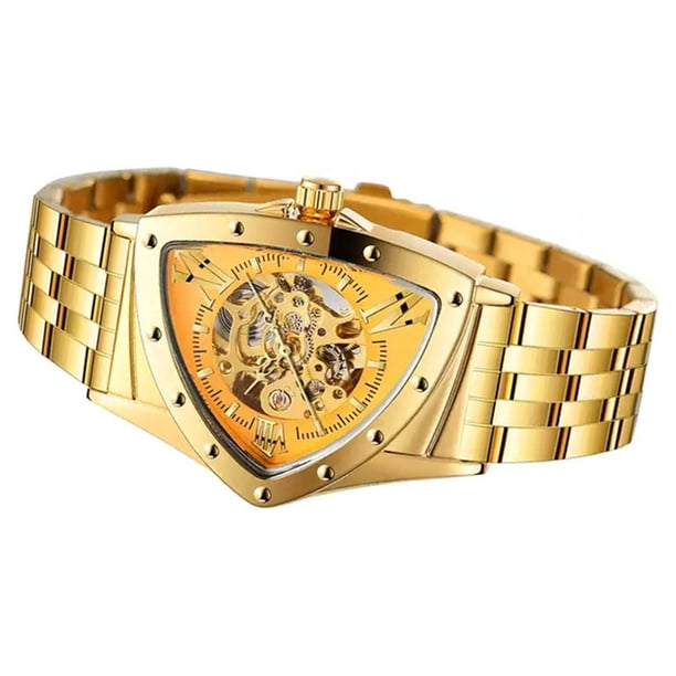 Sonducket Reloj deportivo para hombre con agujeros, reloj de mecánico de lujo resistente al agua, ajustable, portátil, dorado completo Type3 NO3