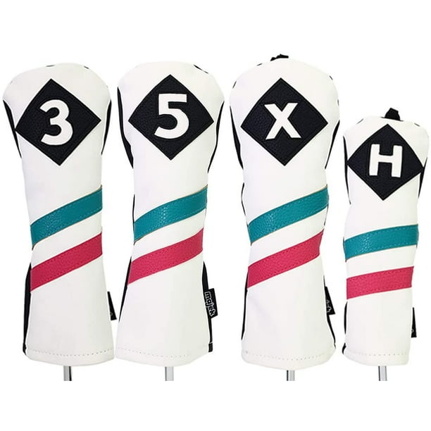 Majek Golf Vintage Headcovers White Seafoam Teal Pink Stripe Premium