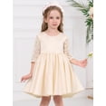thumbnail image 3 of OBEEII Flower Girls Dresses Bow Knot Satin Dress Lace Sleeve Pageant Party Dress for Wedding Ball Gown Communion, Champagne Size 6M-6T, 3 of 8