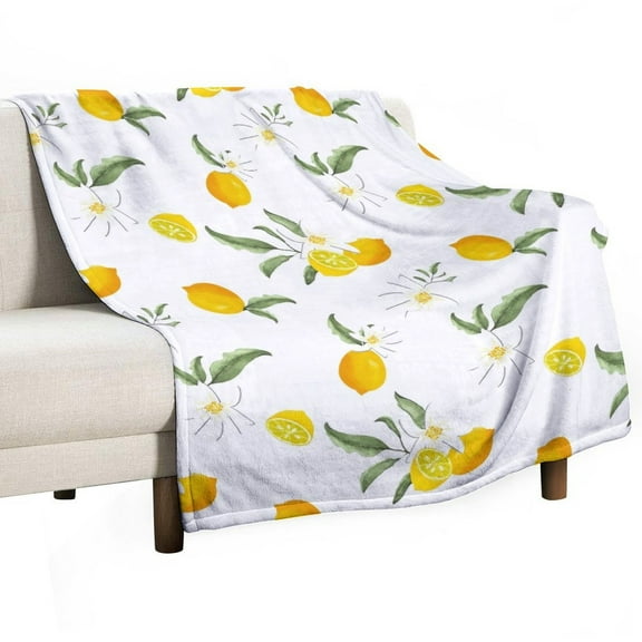 Summer Pattern With Lemon Flannel Blanket Lightweight Blanket for Couch Sofa Bed, Super Soft Cozy Print Warm Blanket
