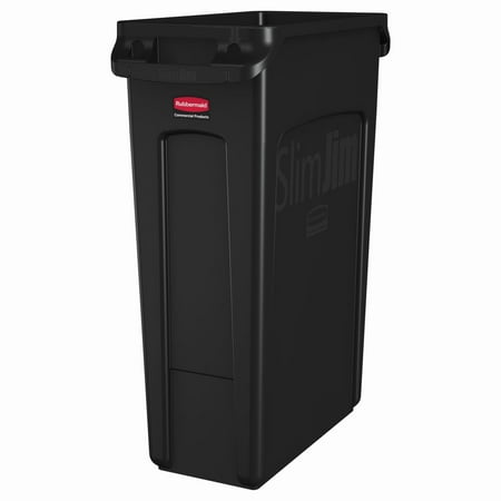Rubbermaid Commercial Slim Jim with Venting Channels, 23 gal, Plastic, Black