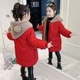 thumbnail image 2 of Otqutp Kids Warm Overcoats Windproof Little/big Kids Girls' Closure Long Sleeve Colorblocked Bear Ears Hooded Zipper Jacket with Big Pockets(Red,9-10 Years), 2 of 6