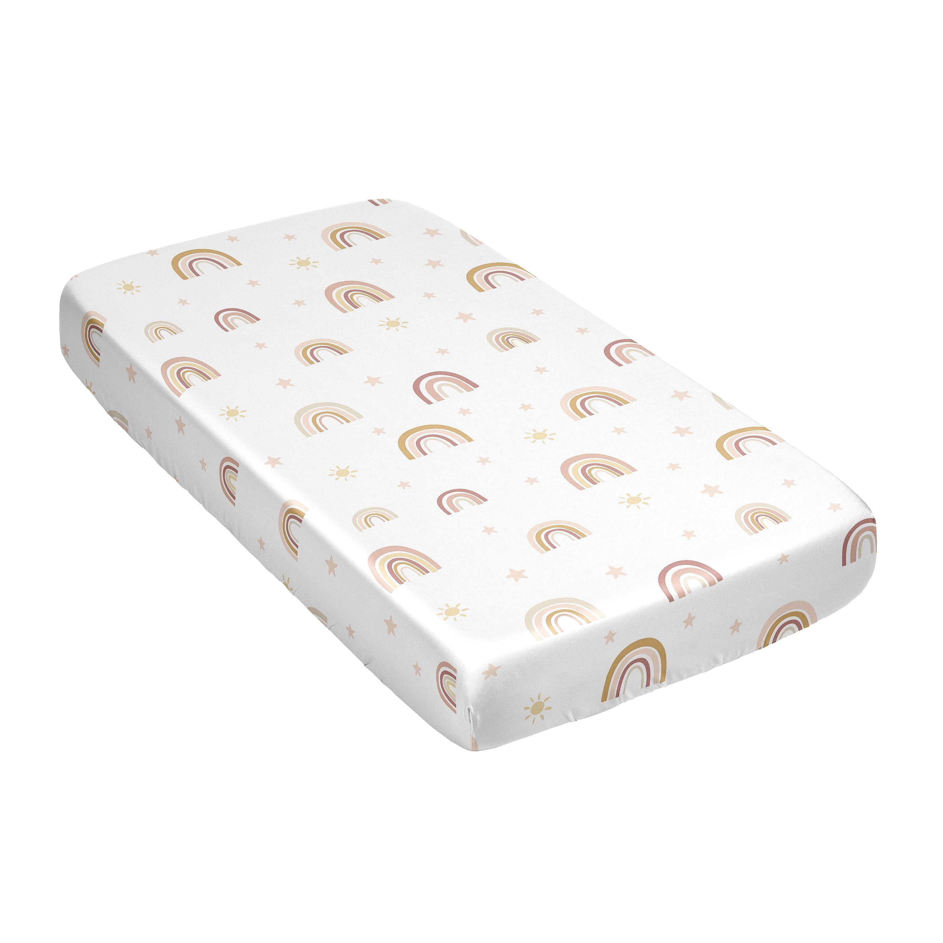 Sweet Jojo Designs Boho Rainbow Blush Pink Yellow Gold Mauve Taupe Beige Satin Fitted Crib Sheet