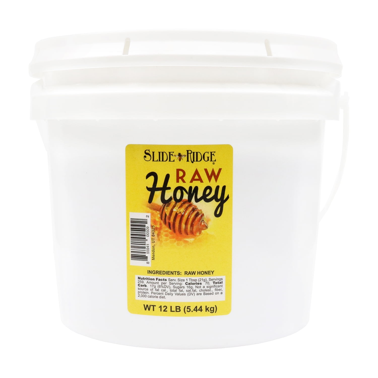 Slide Ridge Raw Honey 12 lbs Bucket of Honey, All Natural & Unfiltered