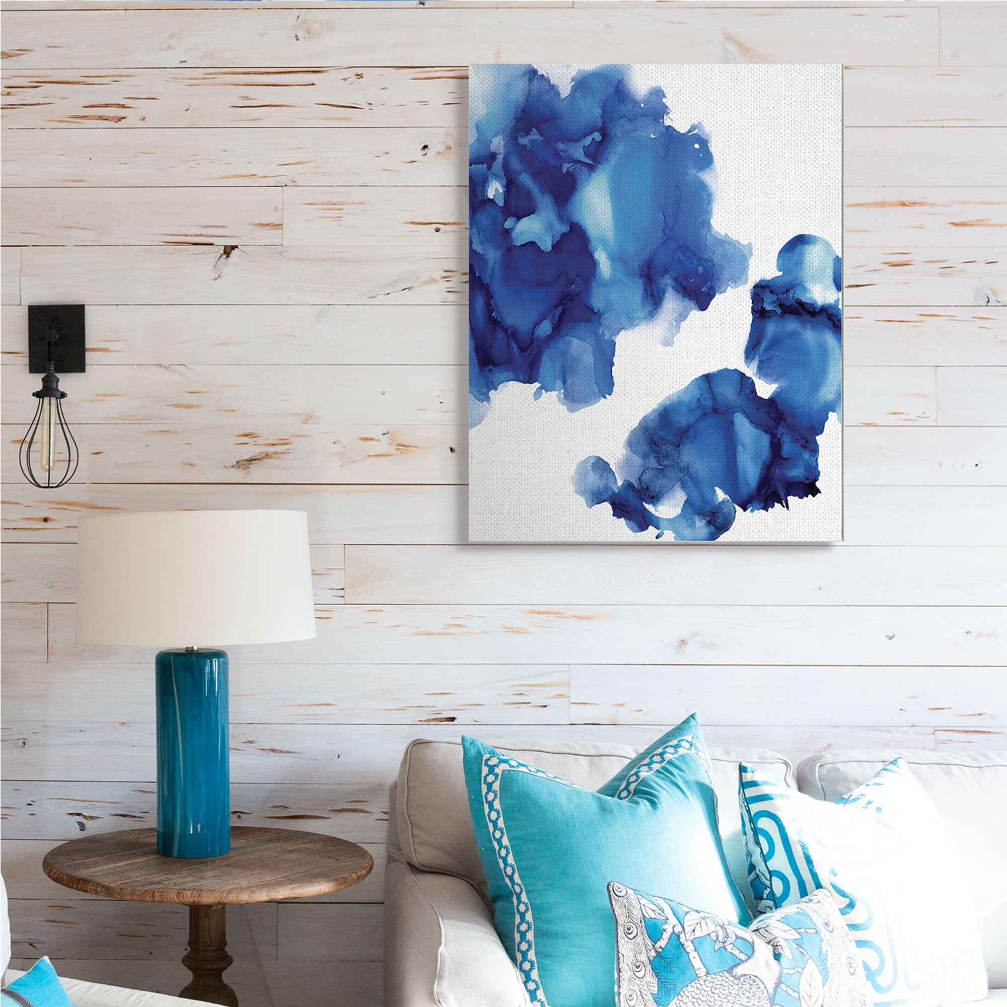 Stupell Industries Blue Ink Blot Abstraction Over White,30 x 40,Designed by Lauren Mitchell