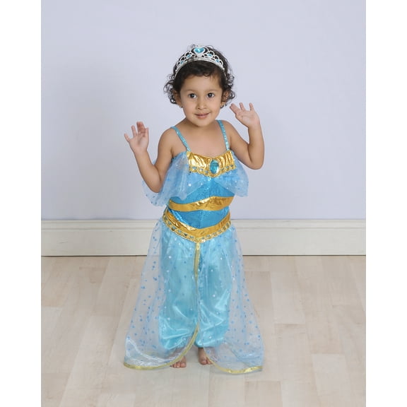 Jasmine Costume Princess Full Set with Tiara Size T S M L 2 3 4 5 6 7 8 9 (S -4) Green