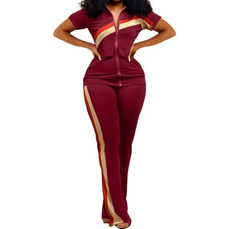 CILENON Plus Size Workout Sets Women Clothes Sports Fashion Two Piece Pants Pocket Set Tracksuits Women s Clothing Sets Joggers for Women 2 Piece Set Casual Sets for Women (Wine Red XXXL)