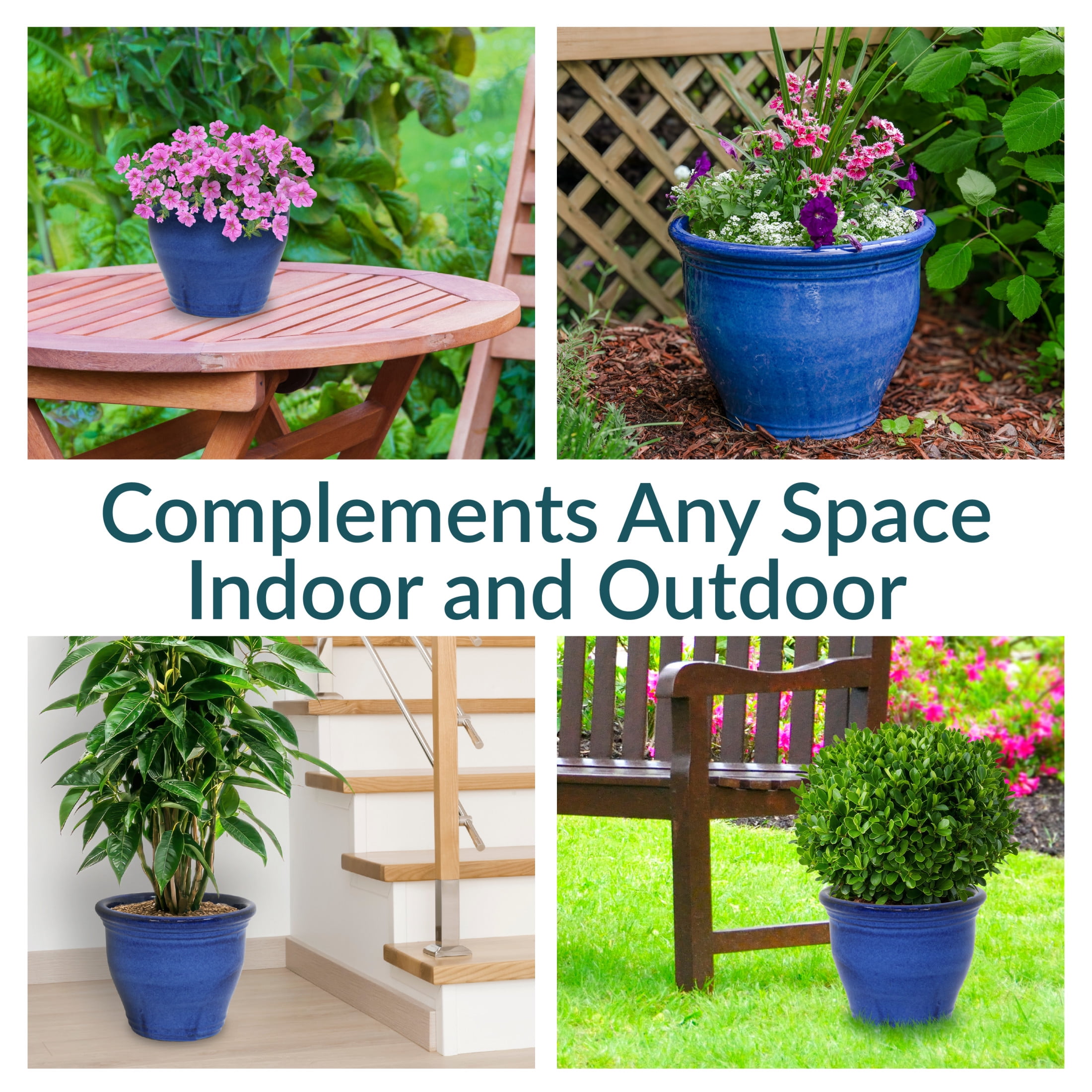 Sunnydaze Studio 15" x 15" x 12.5" Round Imperial Blue Outdoor Ceramic Planter