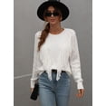 thumbnail image 3 of Women's Long-Sleeve Crewneck Sweater Hollow Cable Knit Pullover Sweaters, 3 of 5