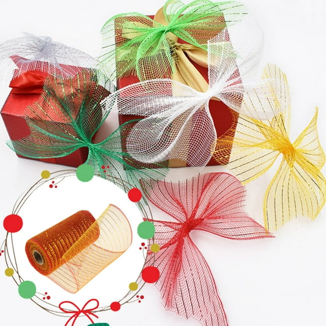 Poly Mesh Ribbon With Metallic Foil Each Roll For Wreaths Swags Bows Wrapping And Decorating