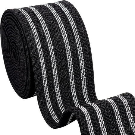 Polyester Elastic Rubber Cord/Band Webbing Garment Sewing Accessories Flat with Stripe Pattern Black 50mm about 2 Yards(1.82m)/set Elastic Fibre