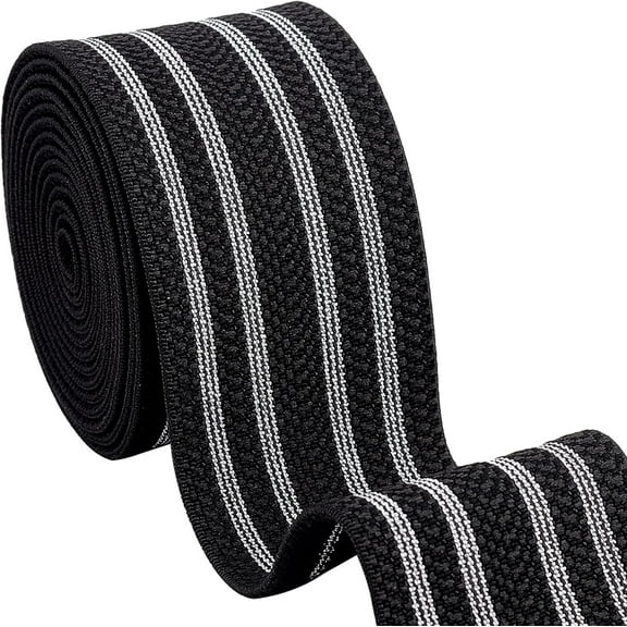 Polyester Elastic Rubber Cord/Band Webbing Garment Sewing Accessories Flat with Stripe Pattern Black 50mm about 2 Yards(1.82m)/set Elastic Fibre