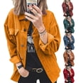 thumbnail image 2 of Spring and Autumn Corduroy Jacket Women's Shirt Style Top Single Breasted Jacket Women's Street Loose Casual Shirt-blue-S, 2 of 7