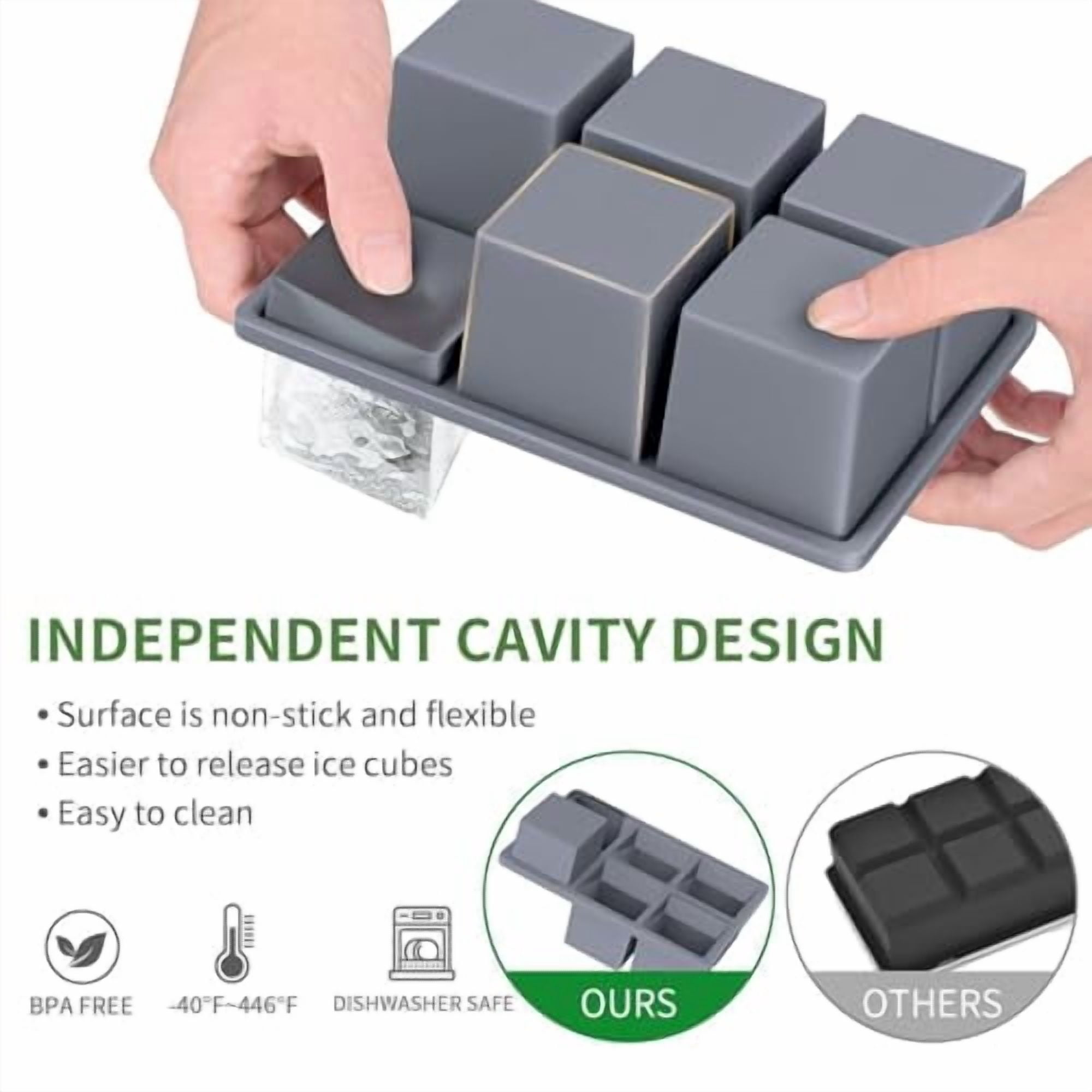 Large Square Ice Cube Tray Set for Whiskey & Cocktails - 3-Pack Silicone Big Ice Cube Maker - 2-Inch Huge Cubed Ice Molds for Whisky, Cold Drinks, and Bartending Gifts